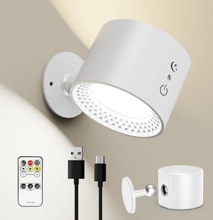 Lampada Da Parete Ricaricabile Con Batteria Da 10000 MAh, Telecomando E Touch, Dimmerabile, 3 Temperature Colore, Paralume In Tessuto