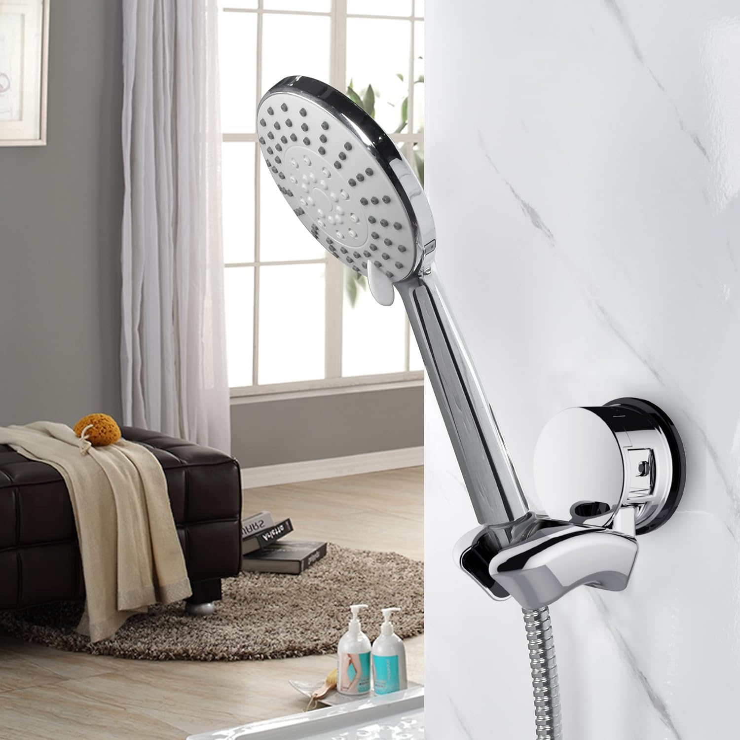 Support de Pommeau de Douche Ventouse Sans Perçage, Support Pommeau de Douche Adhesif, Support de Douchette, Support de Douche Mural - 2