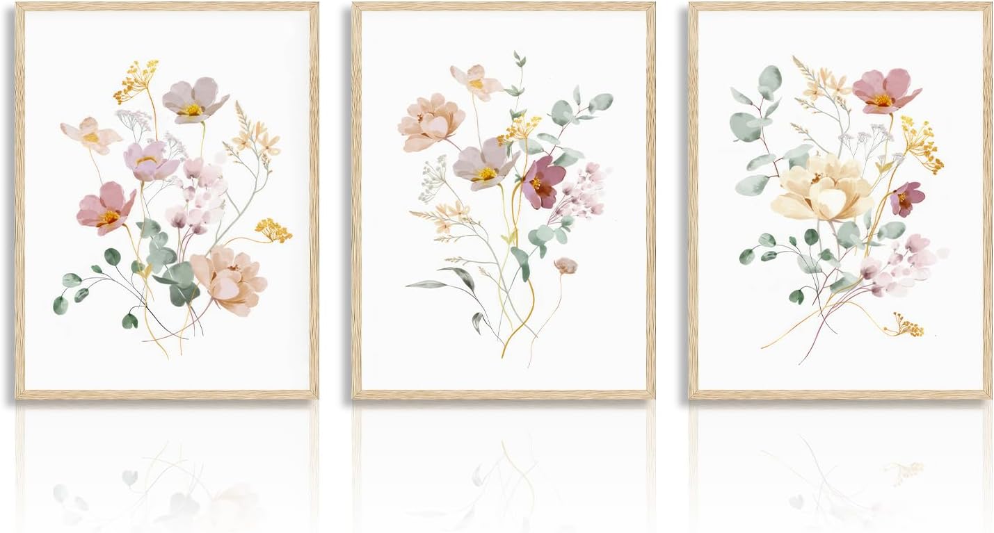 Dekoracyjna sztuka ścienna Akwarela Kwiat Minimalistyczny plakat botaniczny do sypialni Dekoracja salonu 12x16 cali Zestaw 3 bez ramki