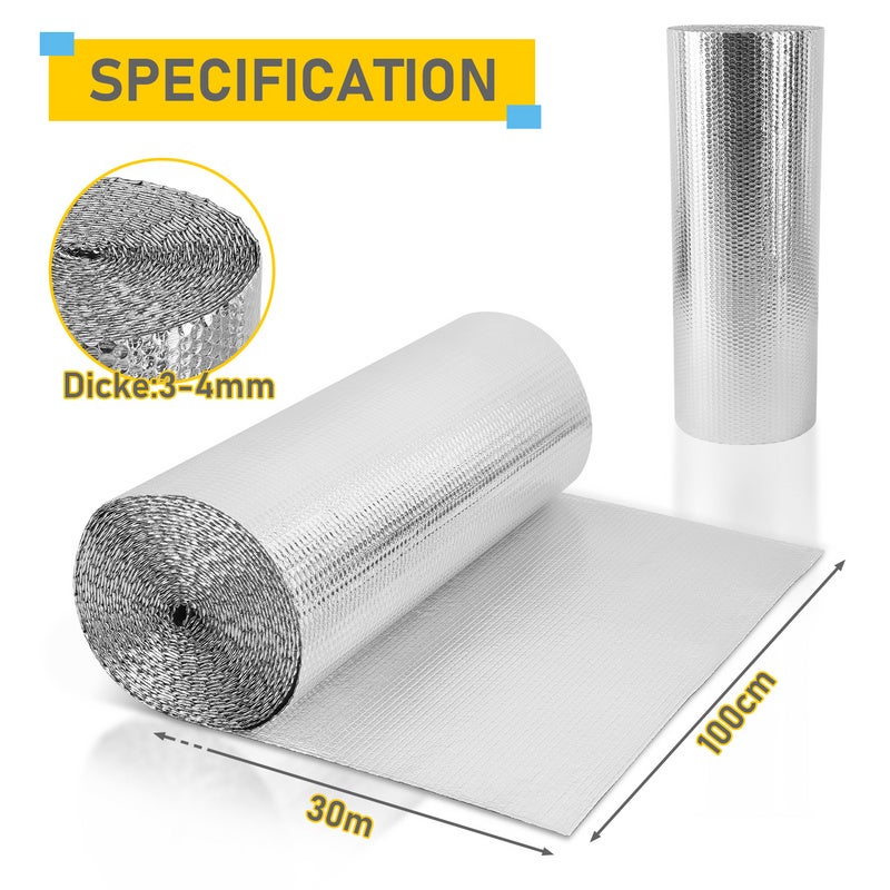 Film de protection Film Isolant Thermique à Bulles Argent Film Isolation pour Mur,Sol 1x30m - 2