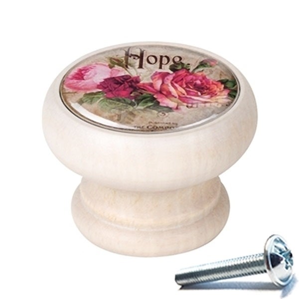 6 Un. bouton poignées de meuble Vintage Retro bois blanc décapé BEAUTY - diamètre 40MM - 2