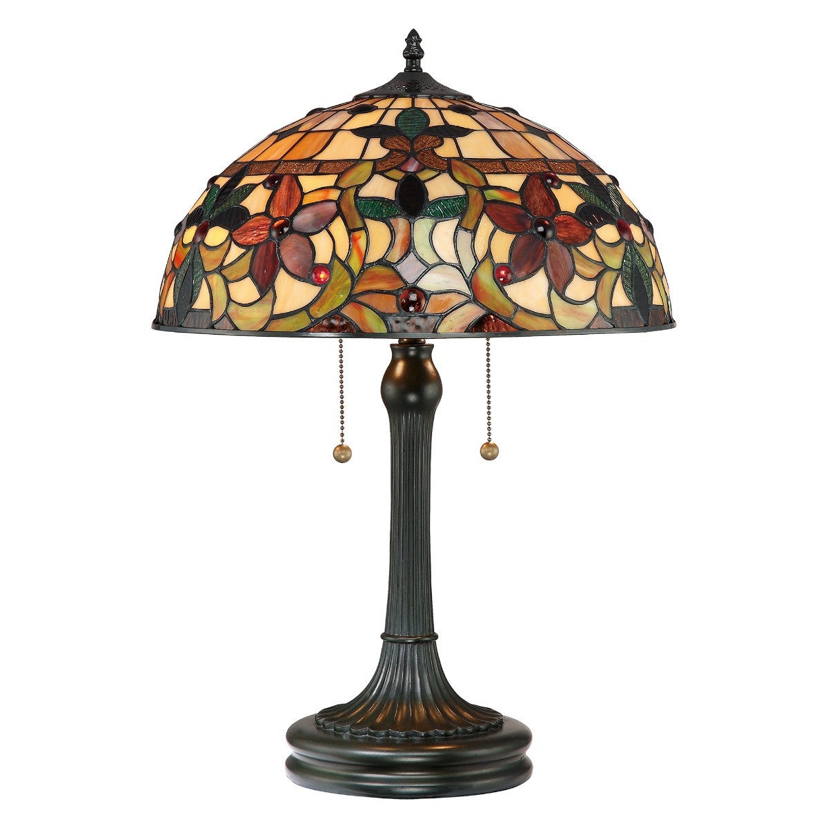 Lampa witrażowa stołowa Tiffany w kwiaty vintage Kami E27 60W Quoizel