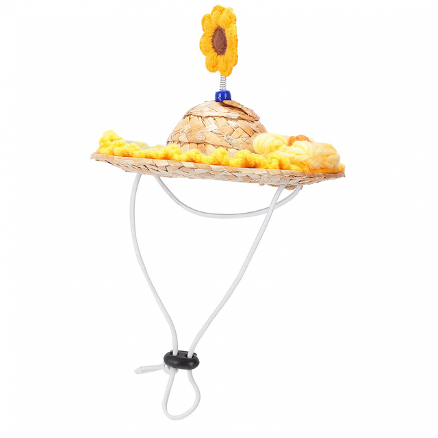 Chapéu de palha tecido para animais de estimação, bonito, feito à mão, ajustável, protetor solar de verão para cães e