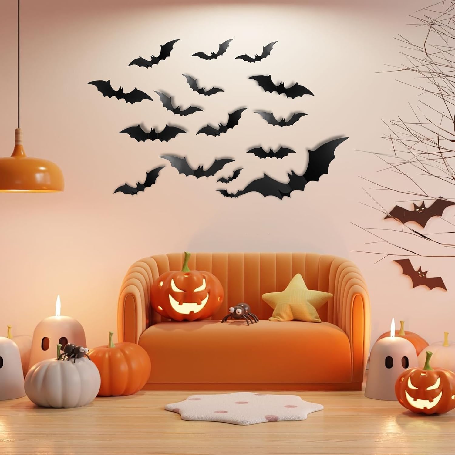 81 peças de decoração de parede de morcego de Halloween, 4 tamanhos, morcegos pretos para decoração de festa de Halloween - 3