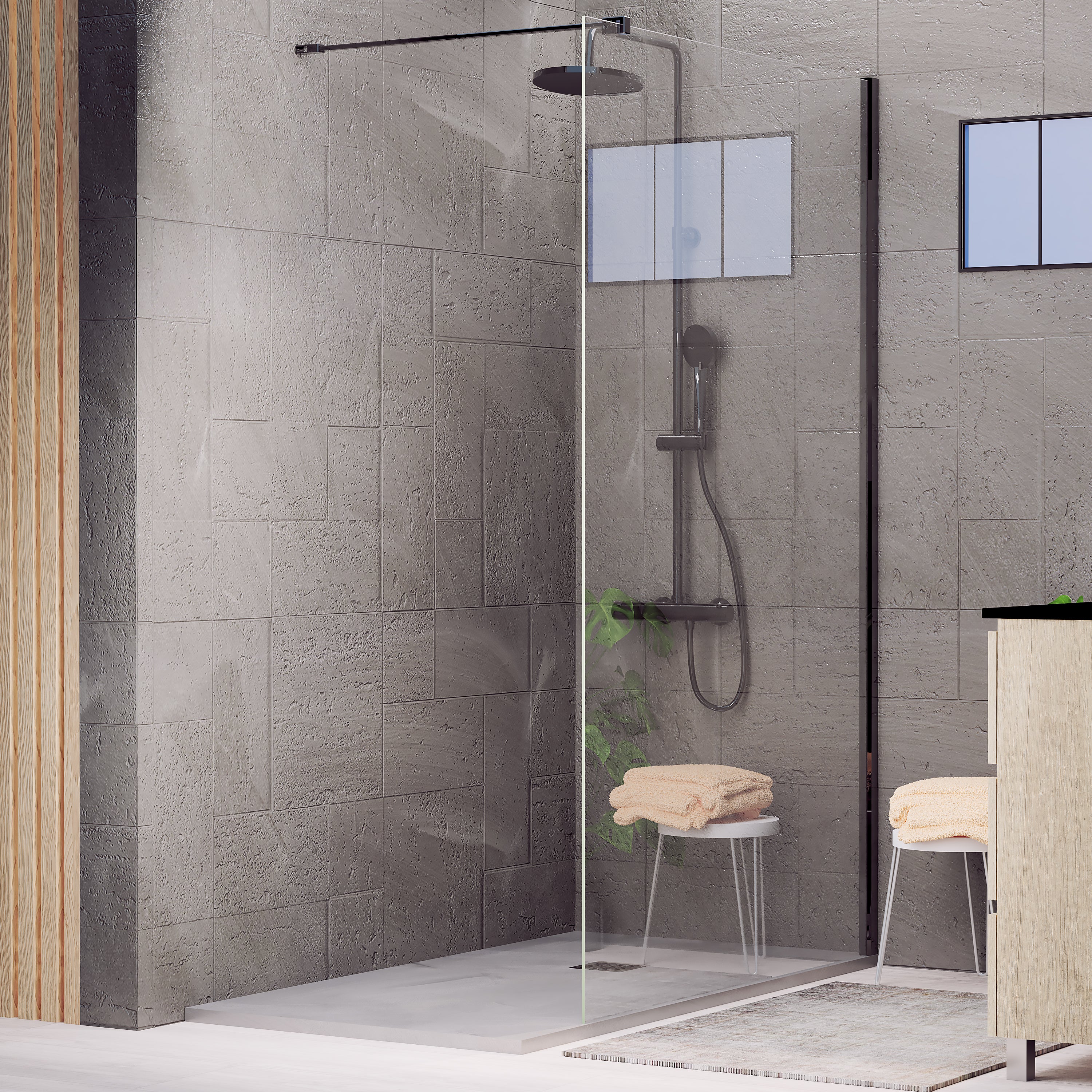 PAROI DE DOUCHE PANNEAU FIXE 110 x 195 CM PROFIL NOIR VERRE — free download