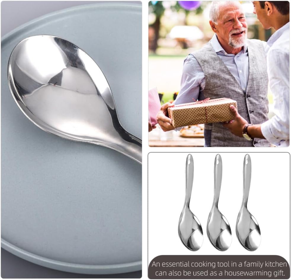 Zestaw 3 łyżek do ryżu ze stali nierdzewnej, metalowa łyżka do ryżu, przybory kuchenne, chochla do zupy - 3