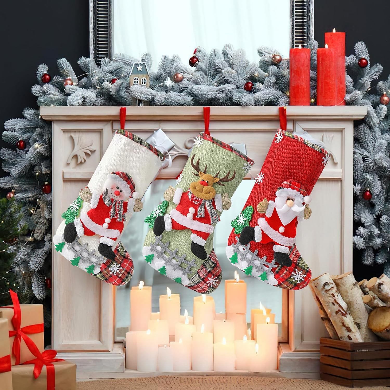 Botte Noel Christmas Stocking Lot De 6 Chaussettes De Noël En Feutre - Père Noël, Bonhomme Neige, Renne - Pour Décorations Ou Cadeaux Chaussette De Noel à Suspendre Chaussettes Noel Cheminee
