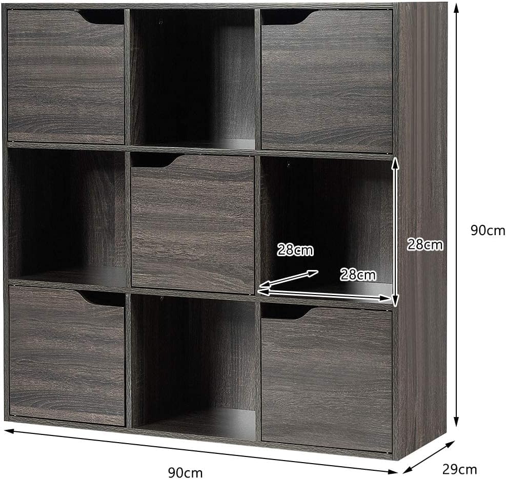 Scaffale Portaoggetti Guardaroba Mensola Libreria in Legno Mobile con 9 Cubi, Scaffale Cubo Porta Libri (Grigio-Marrone) - 3
