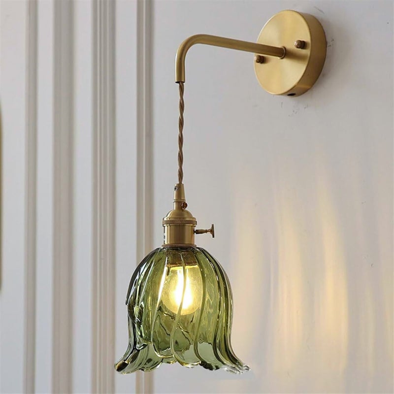 Kinkiet, lampa ścienna w stylu vintage z szklanym kloszem, metalowy żyrandol dekoracyjny, regulowana lampa wisząca (bez żarówki)