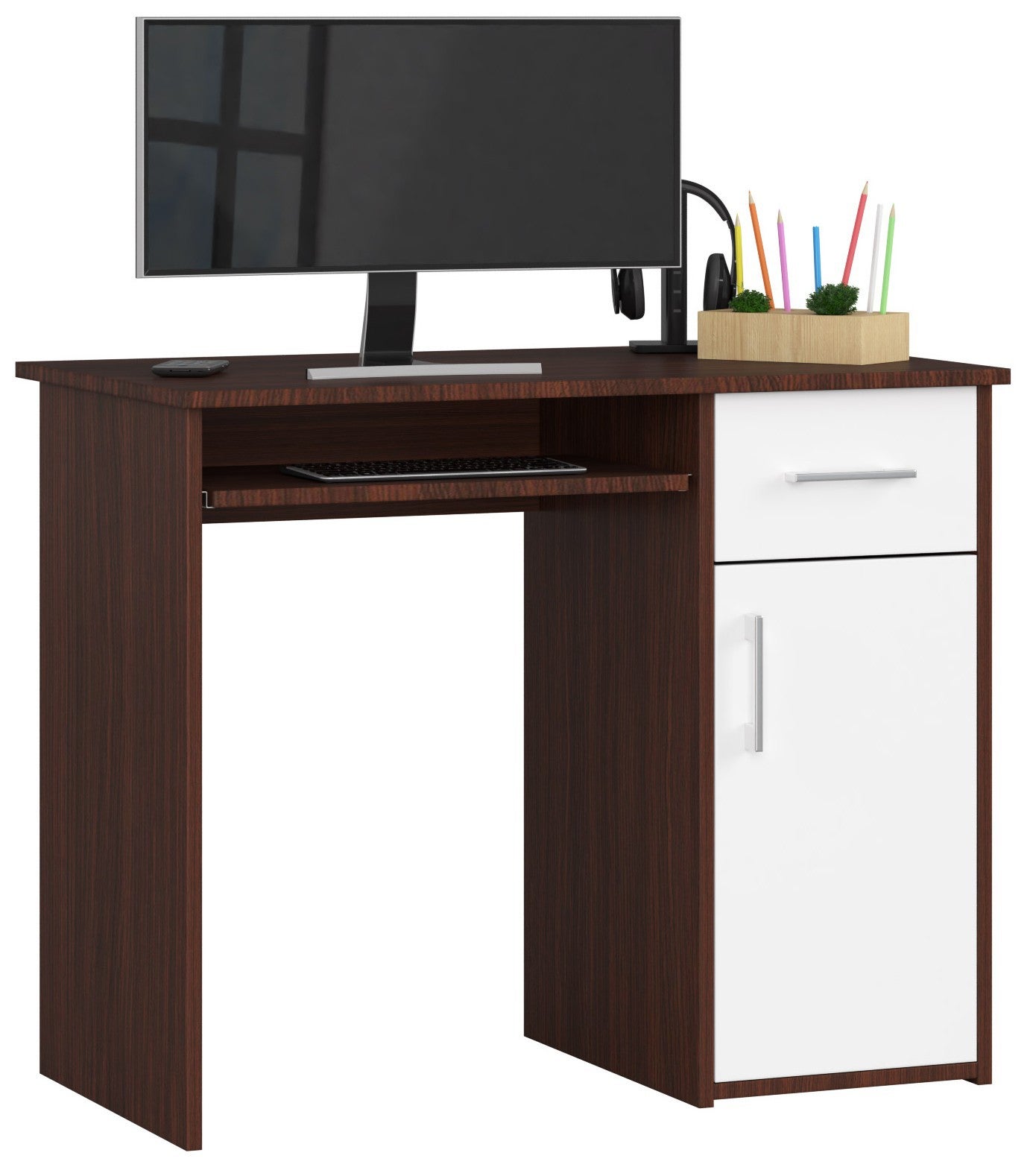 Biurko: szuflada, wenge | białe, 90 x 74 x 50 cm