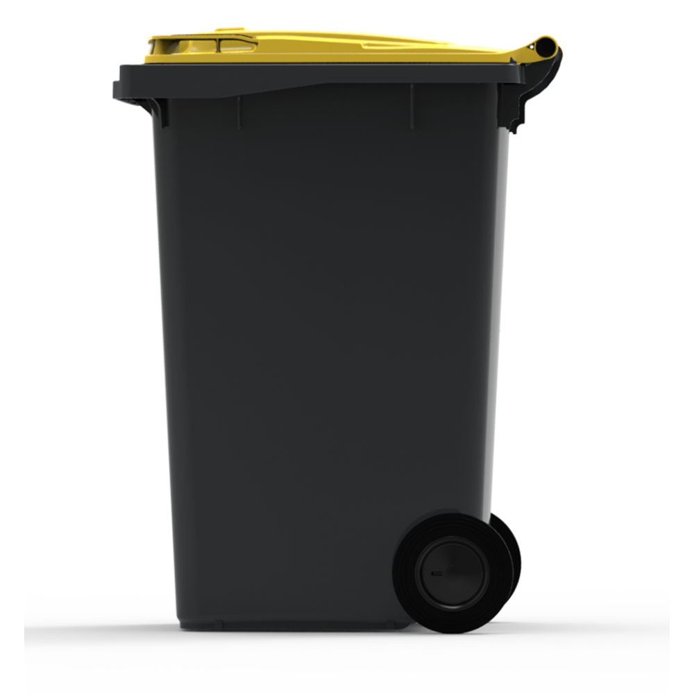 ESE France Conteneur Poubelle à déchets 2 roues - 240L - Robuste et Économique - 100% Recyclé - Gris avec Couvercle Jaune - Fabriqué en France - 4