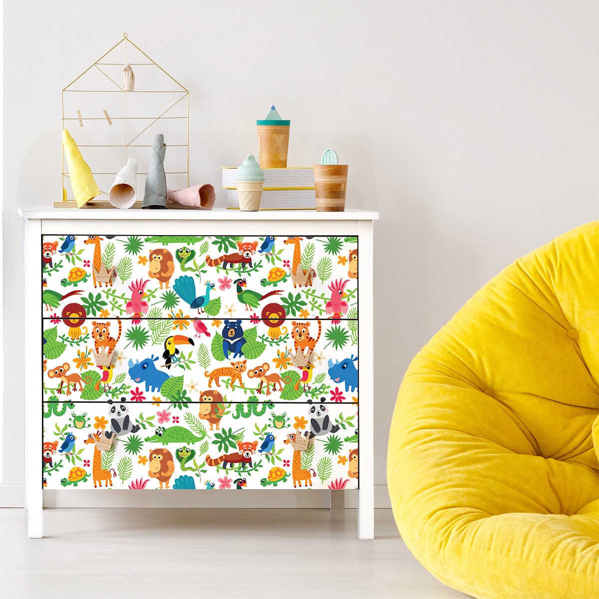 Pegatina muebles para niños animales en la selva - adhesivo de pared - revestimiento sticker mural decorativo - 60x90cm - 5