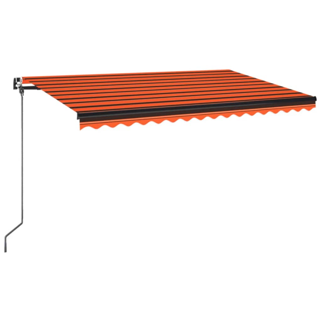 VidaXL Tenda Da Sole Retrattile Manuale 4,5x3 M Con LED - Struttura Alluminio, Tessuto Arancio E Marrone