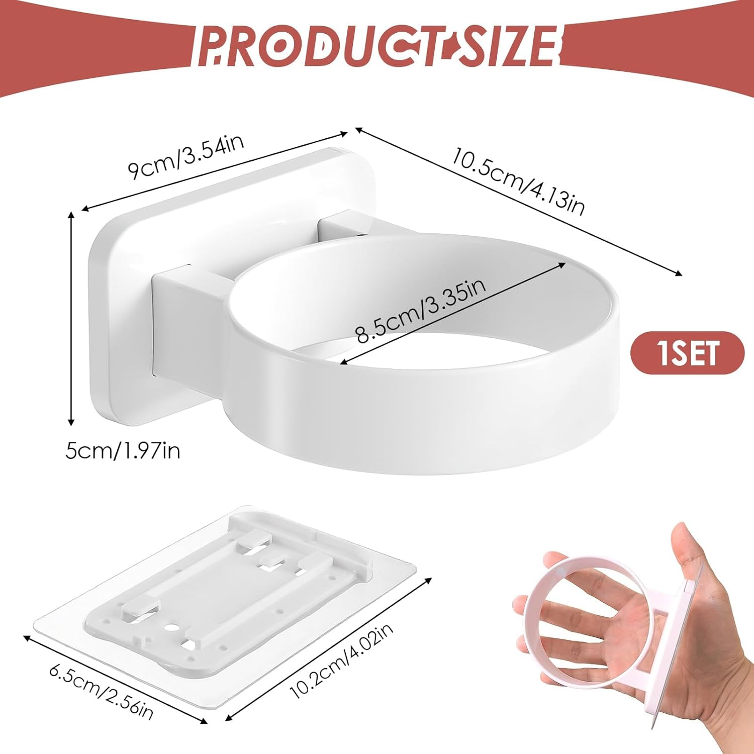 1 porta asciugacapelli da parete (9 x 10,5 x 5 cm) bianco - non necessita di foratura, facile installazione - comodo da riporre, salvaspazio - 2