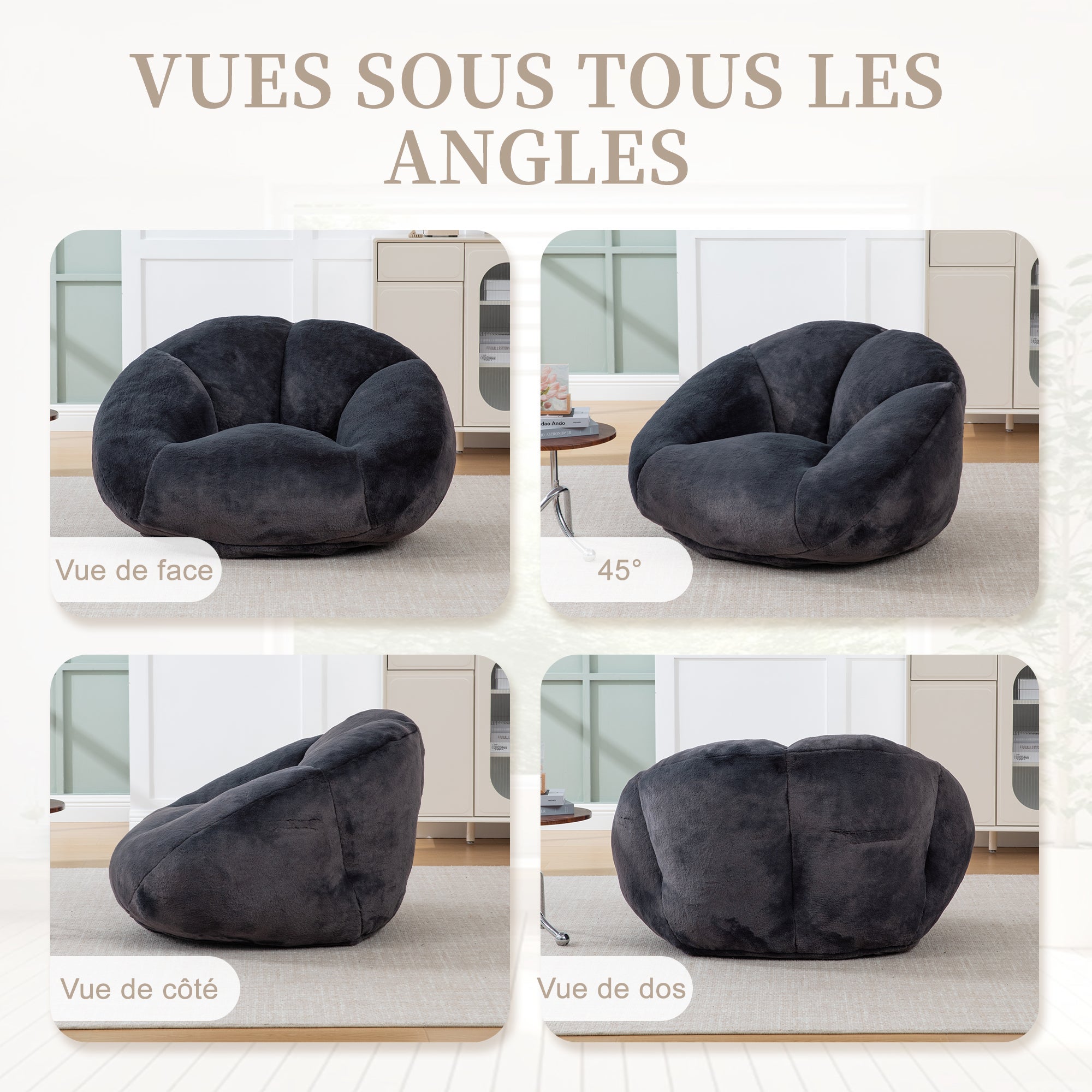 Fauteuil poire velours noir – Dossier pétales, confort mémoire douillet – Dimensions généreuses 100x90cm – Idéal salon/chambre - 8