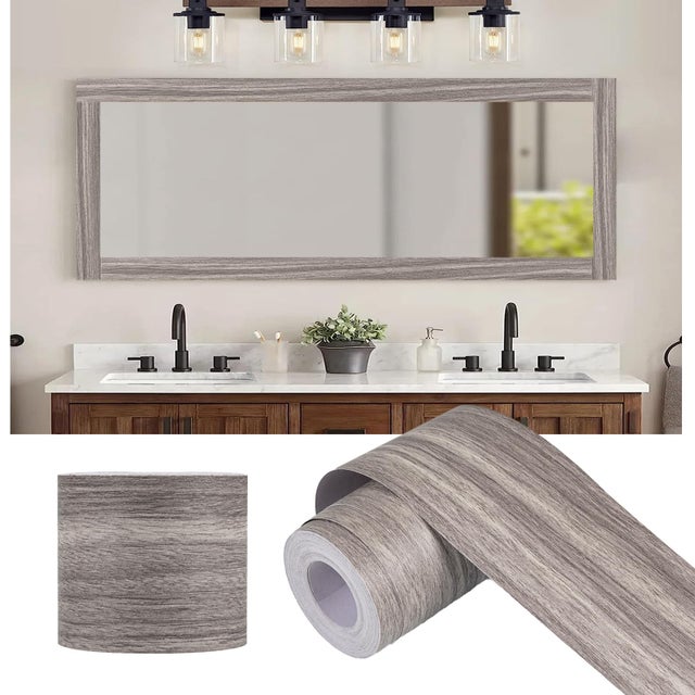 Adhesivo decorativo impermeable autoadhesivo con vetas de madera gris 10M (adhesivo removible para marcos de espejo PVC) Roble gris 5cmx10m