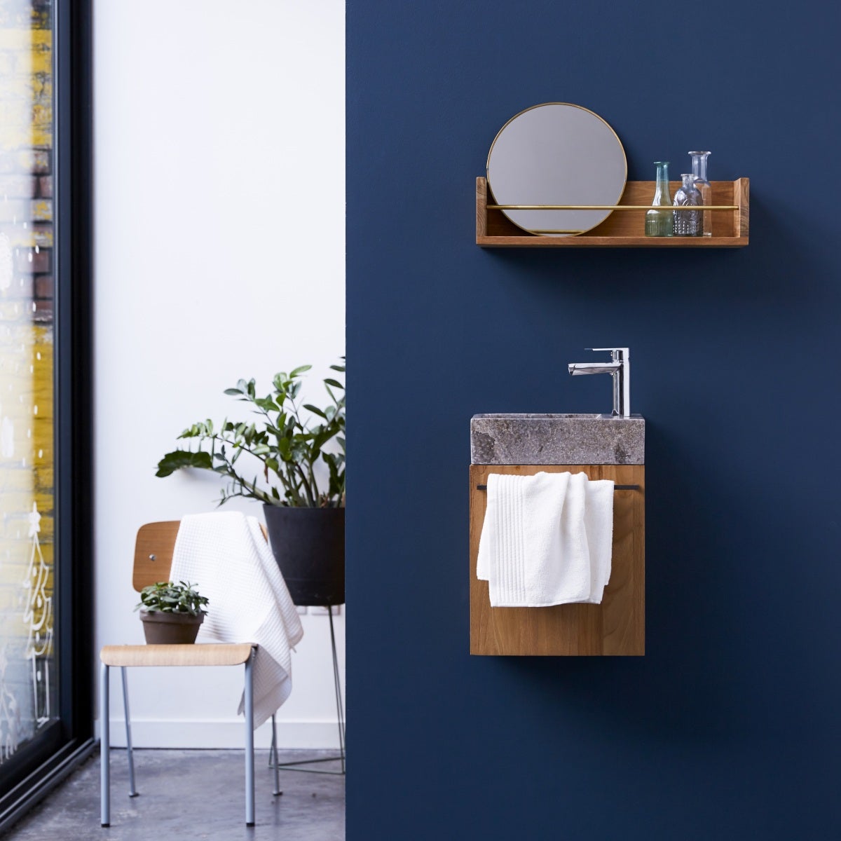 Tikamoon mueble de baño suspendido en madera de teca y mármol stelle grey