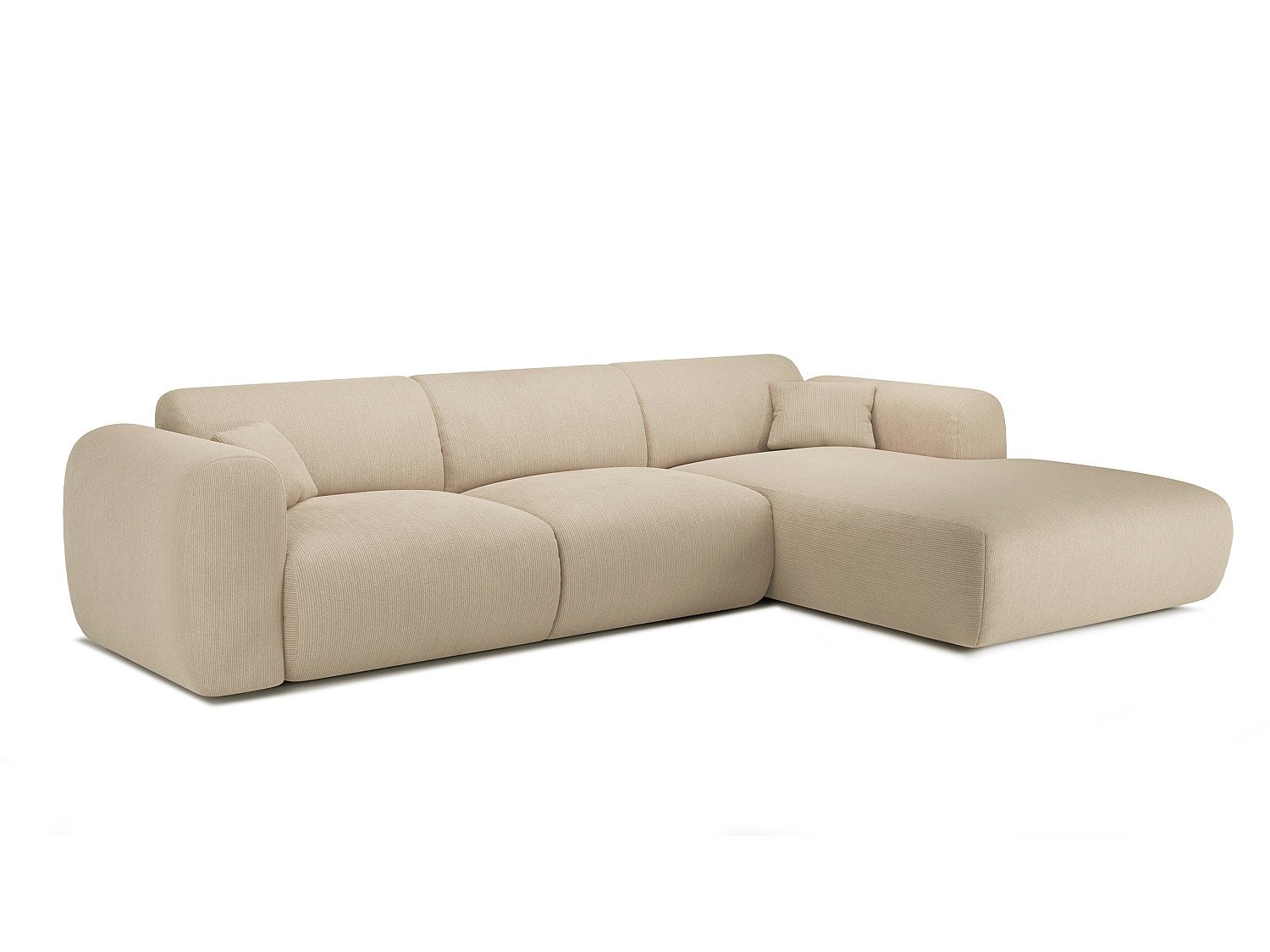 Grand canapé d'angle droit en velours côtelé fines côtes beige POGNI de Maison Céphy - 7