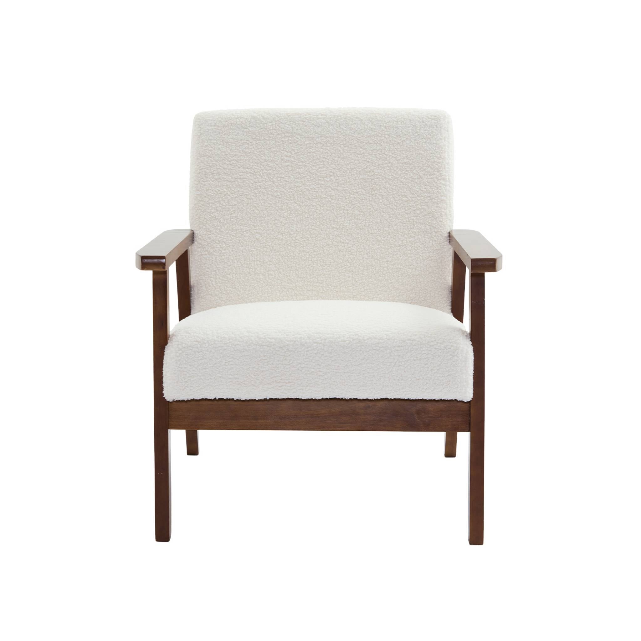 Fauteuil scandinave en bois d'hévéa teinté noyer clair et tissu bouclette. Isak. L 61 x P 65 x H 73cm - 5