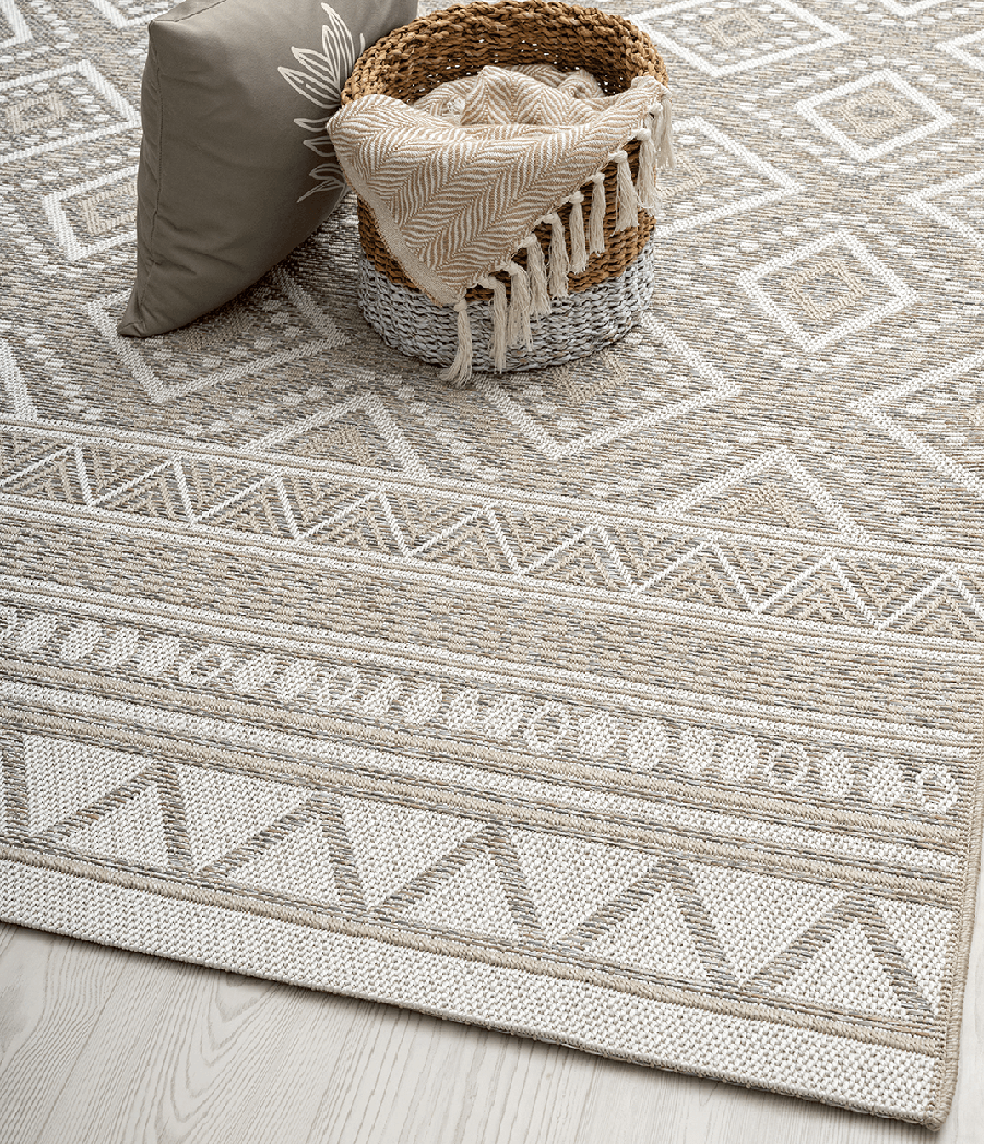 Tapis Calgary tissé plat intérieur extérieur design moderne, Beige, 160 cm, rond - 3