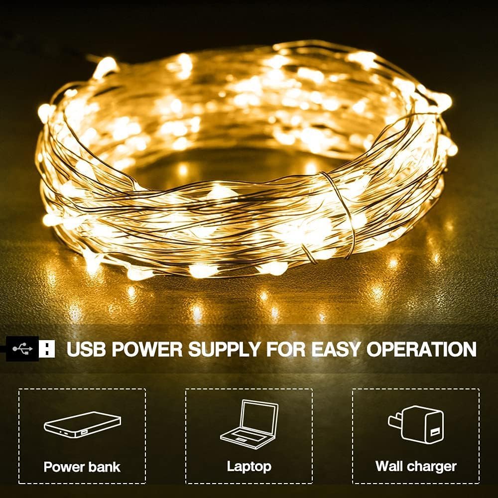 Guirlande 10M 100 LEDs Etanche, Guirlandes Lumineuses Micro LED Decoration - Alimenté par USB (Blanc chaud) - 2