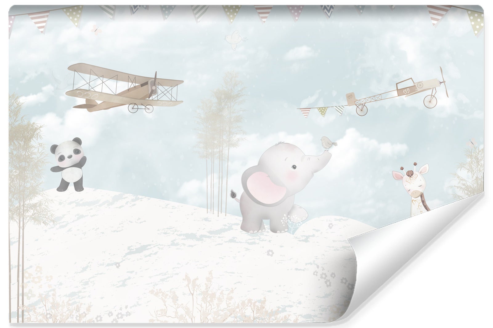 Papel pintado vlieseline foto animales aviones nubes para habitación infantil 405cm x 270cm