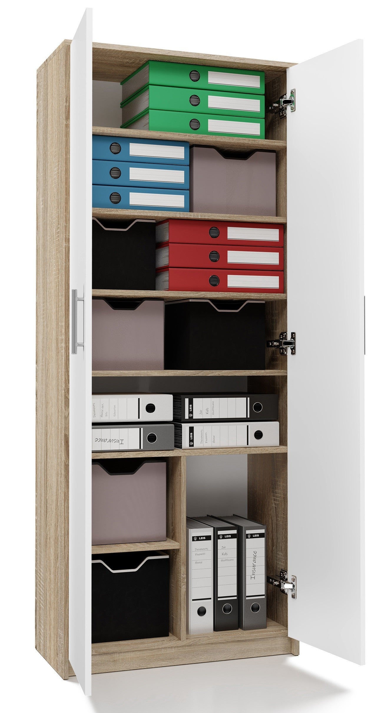 PARLA - Armoire moderne 6 étagères - 180x74x35cm - Meuble de rangement - Armoire bureau - Blanc et Sonoma - 2