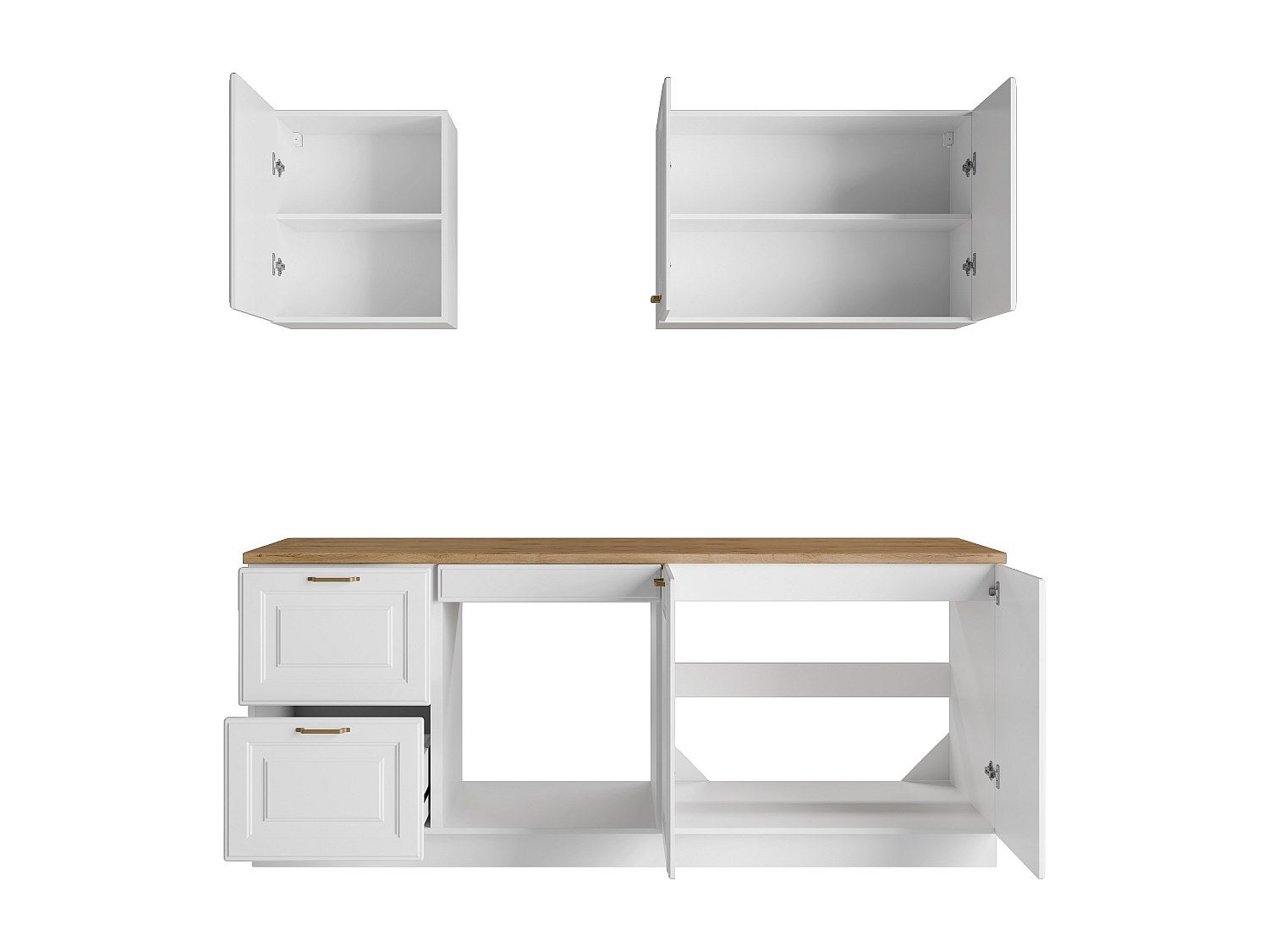 Cucina completa Con piano di lavoro 200 cm Bianco e Naturale - CELOMIA - 5