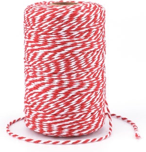 Piutouyar Spago In Cotone A Righe Rosso/Bianco E Rosso/Verde - 2 Rotoli Da 100 Mt Per Confezioni Regalo E Cottura - 6