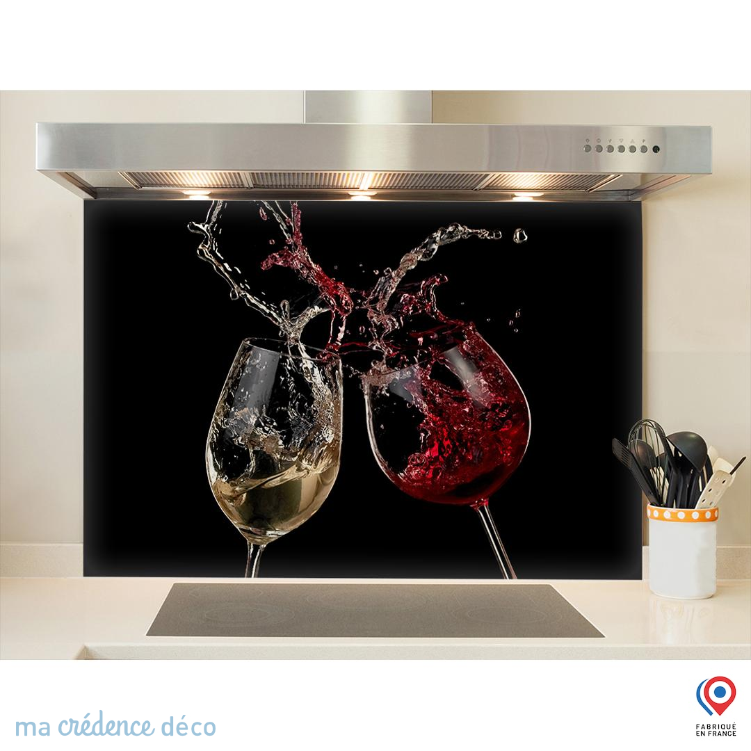 Pare-éclaboussures (splashback) En Acrylique Imprimé Motif Vin Rouge Et Blanc - Épaisseur 5mm - Pour Cuisine