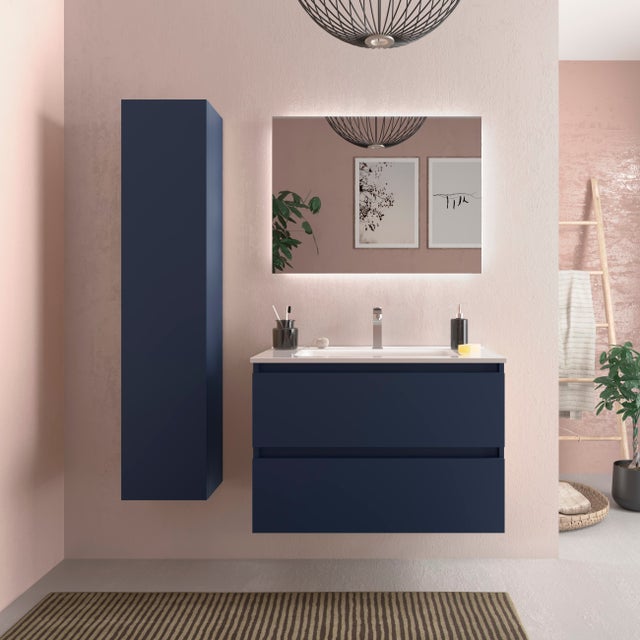 Meuble de salle de bain BEQUIA 80cm Bleu mat | Vasque Porcelaine