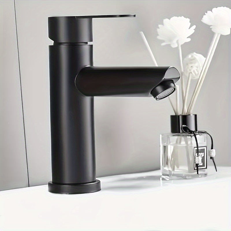 1 x Elegante grifo para lavabo de baño de aleación negra, agua caliente y fría, apto para cocina (sin manguera) - 3