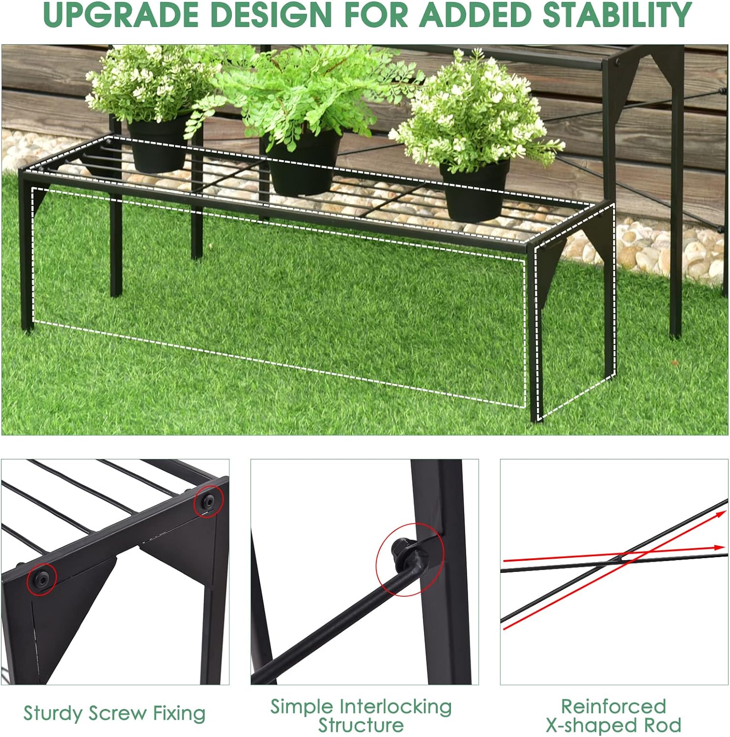 Support pour Plantes en Acier à 3 Niveaux, Support de Rangement pour Pots de Fleurs en échelle, Porte-Plantes,Support de Plantes Robuste - 4