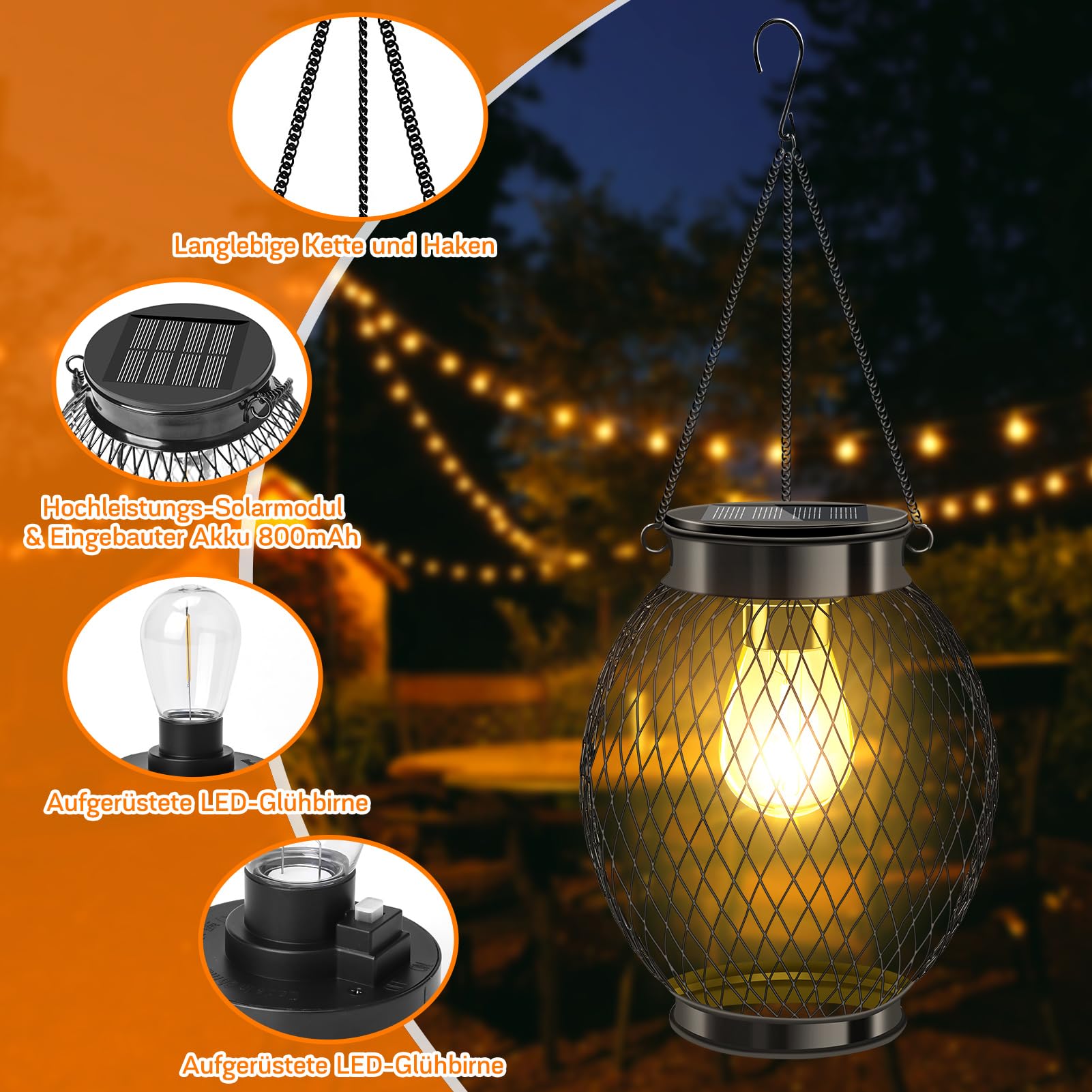 Lanterne Solari Appese Per Esterno - 2 Pezzi, LED, IP65 Impermeabili Per Giardino