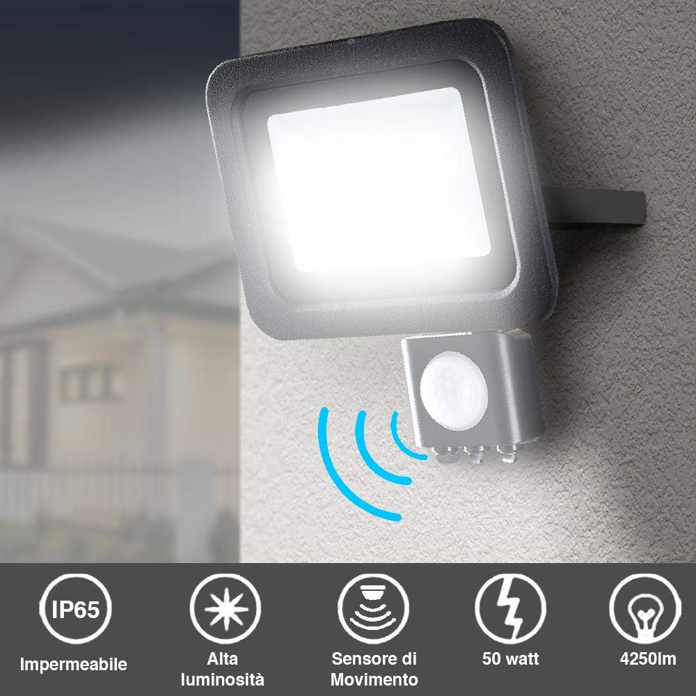 RIGIDON 2x 50W Luci da Esterno, 5000 Lumens Faretto Led, Fari di Sicurezza, Proiettore Led