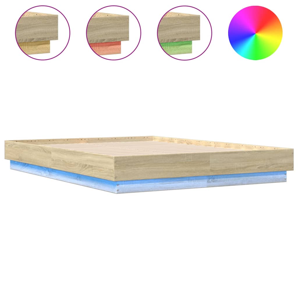 Łóżko Brązowe Rama Łóżka Ze Stelażem Łóżko Do Sypialni Pokoju LED 120x190 cm