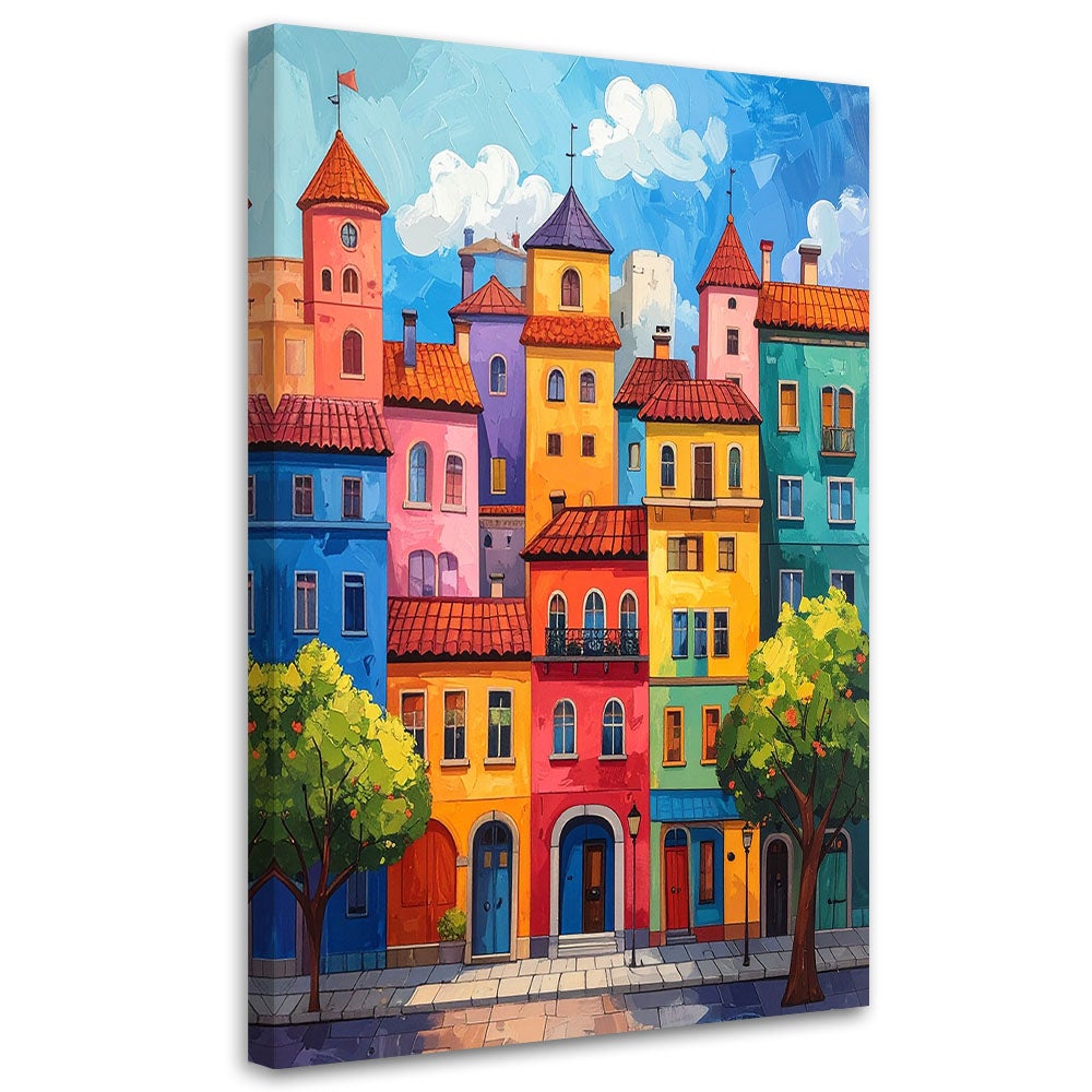 Obraz do pokoju dziecka nastolatka salonu, Abstrakcyjne kolorowe miasto budynki 30x45