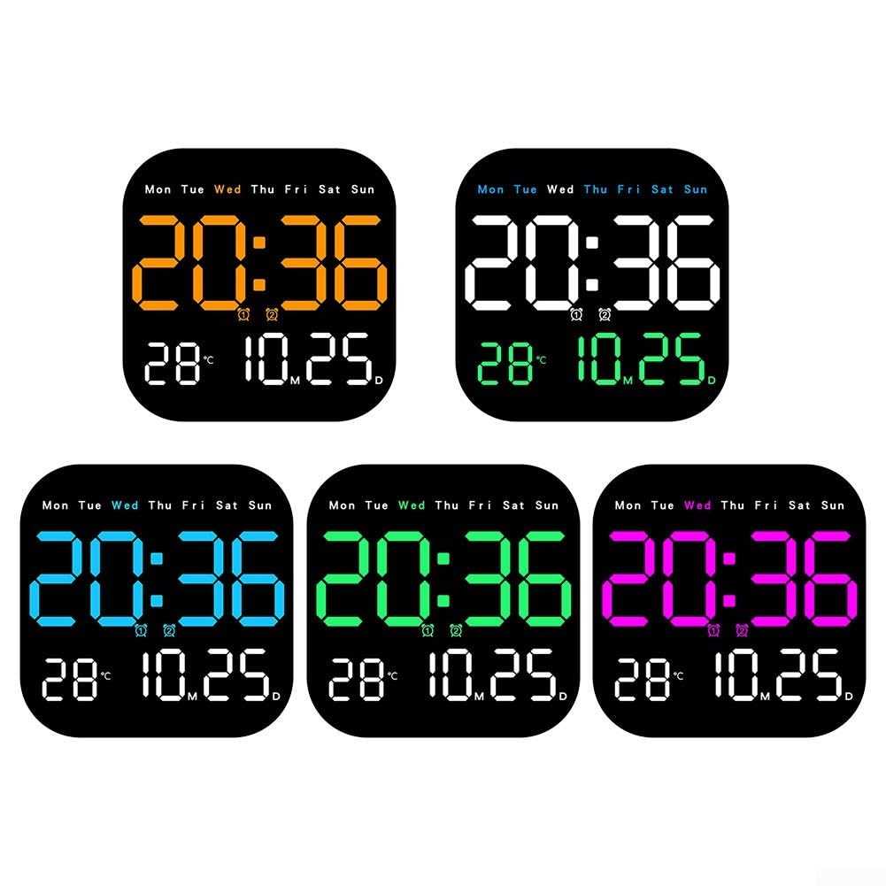 Horloge murale numérique électrique LED avec télécommande, affichage multifonction, réveil, température, date, heure pour la maison - 5