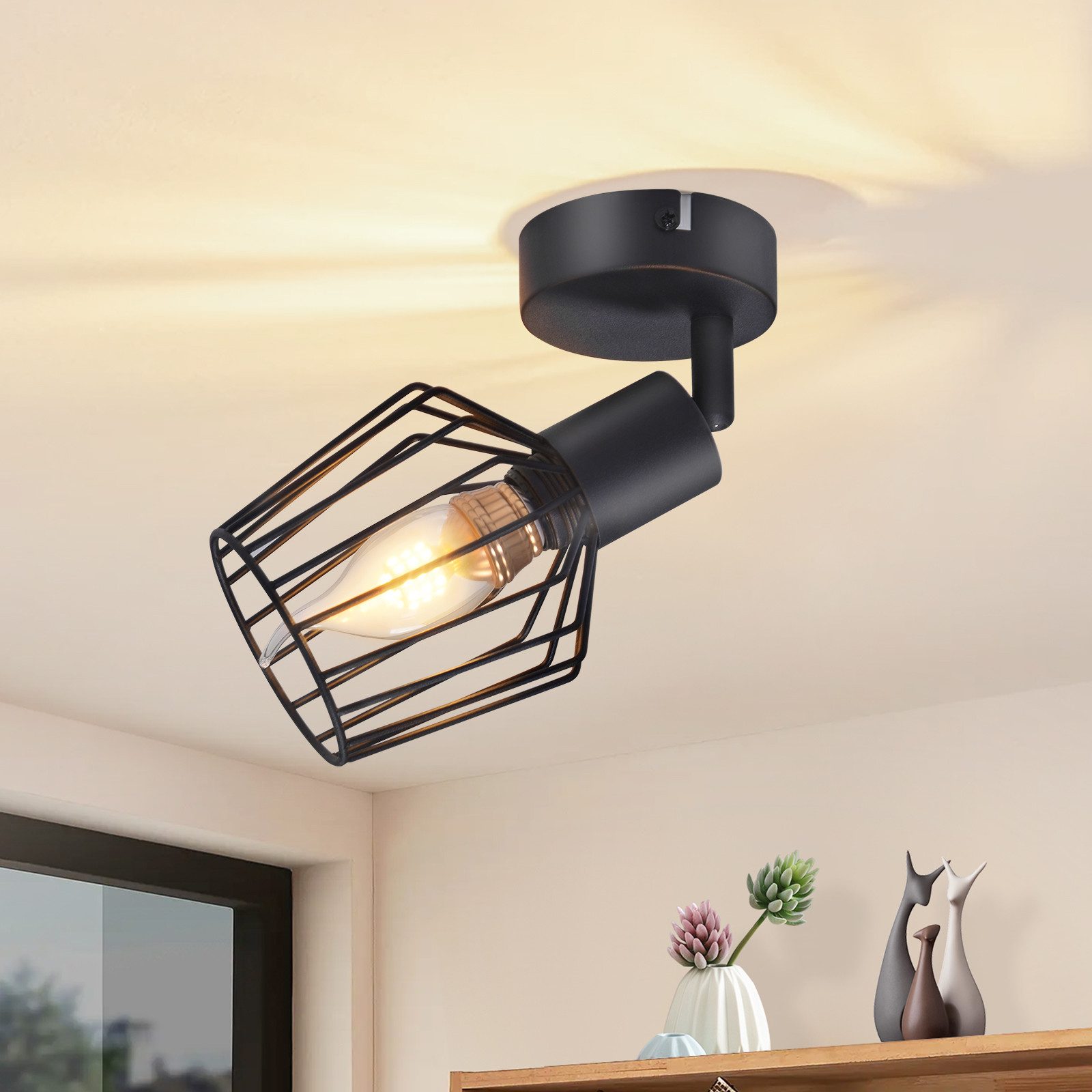 NETTLIFE E14 Reflektorowa sufitowy - metalowy, obrotowy 350°, lampa przemysłowa do korytarza, kinkiet do korytarza i salonu, czarny