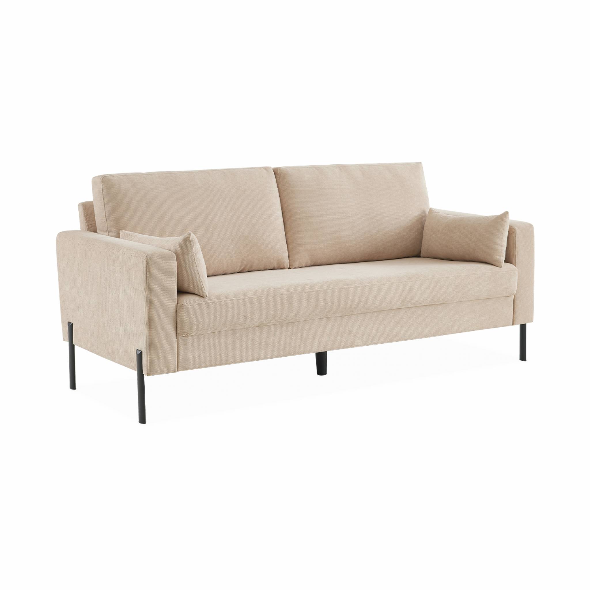 Sofá de pana con patas de metal de 3 plazas, bjorn, beige, 180x79x69 cm