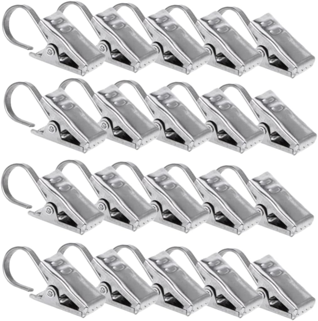 Lot De 20 Pinces à Rideaux Anneaux En Acier Inoxydable - Attaches Rideau Blanc Solides Pour Tringle
