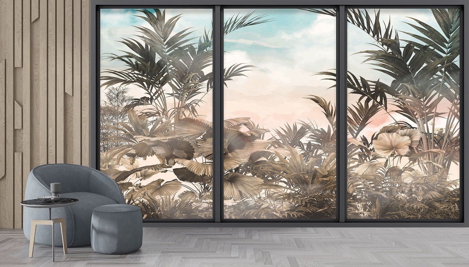 Papier peint panoramique Trompe l'oeil baie vitrée - Jungle - Largeur 260 cm x Hauteur 156 cm - 4