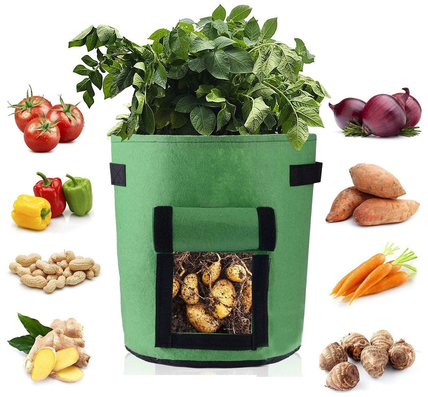 Worek do sadzenia ziemniaków, worek włókninowy, worek do sadzenia ziemniaków, pomidorów, marchwi, zielony 25 x 30 cm