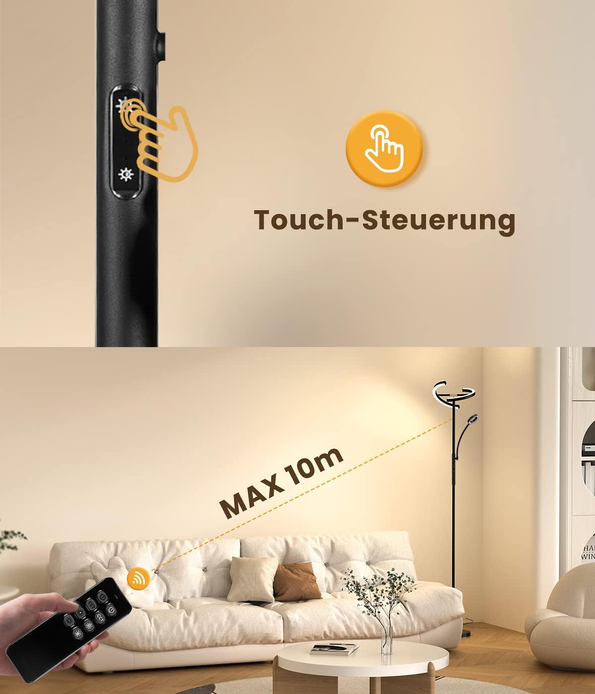 ANTENLICHT Lampadaire LED Dimmable KAKA 20W avec Lampe de Lecture Flexible 7W - Télécommande, 4 Températures de Couleur, 2750lm - Noir - 3