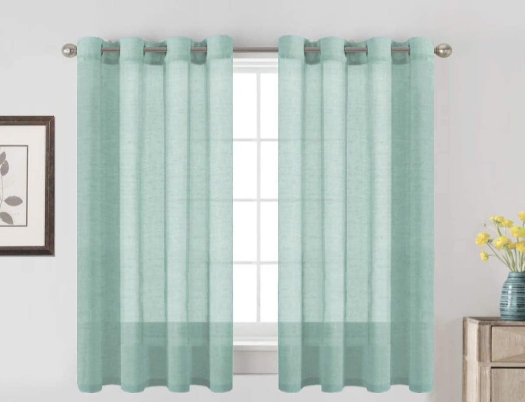 Półprzezroczyste lniane zasłony, przepuszczające świat��o zasłony do salonu, zestaw 2 szt. (132 x 160 cm, Ocean Mist)