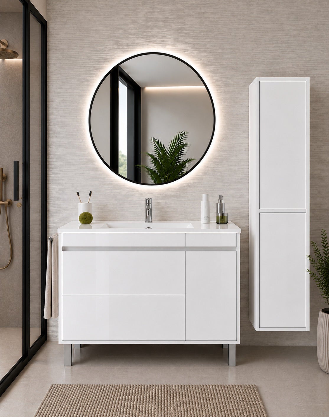 Mobilier de baie cu lavoar ORIGENBATH CAPRERA fără oglindă 90x40 cm alb cu coloană