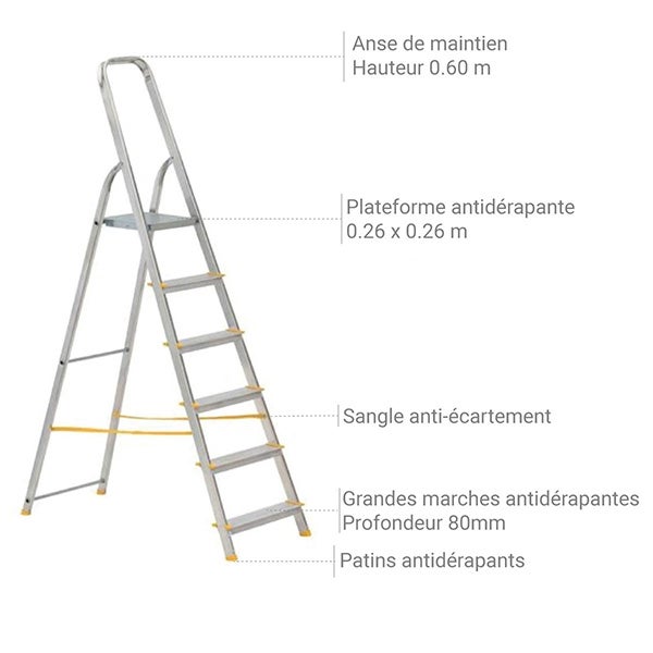 Escabeau 6 marches - Hauteur max. de travail 3.19m - 916 - 3