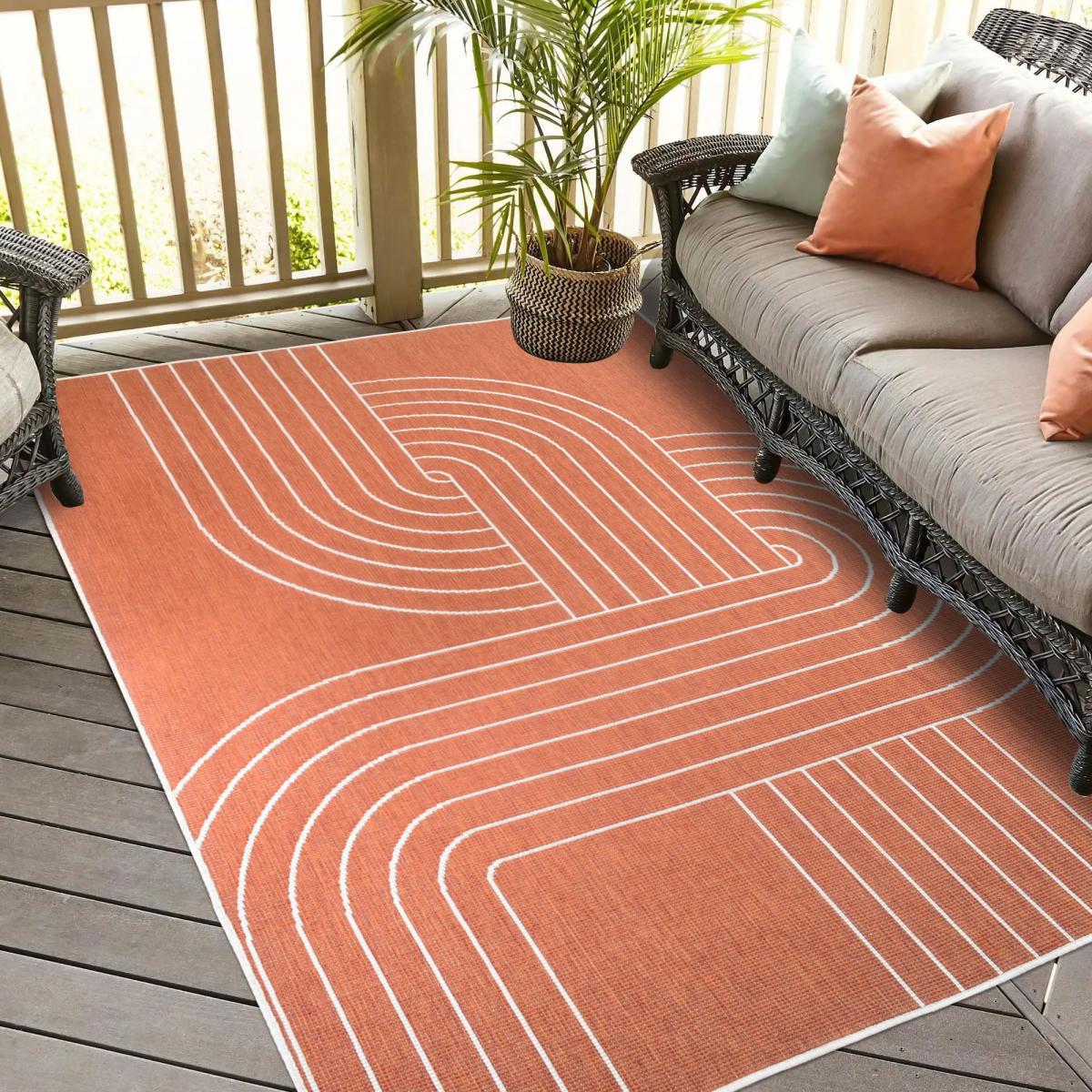 Tapis extérieur, kilim reversible 160x230 LYN2 T REVERSIBLE terracota et crème - 2