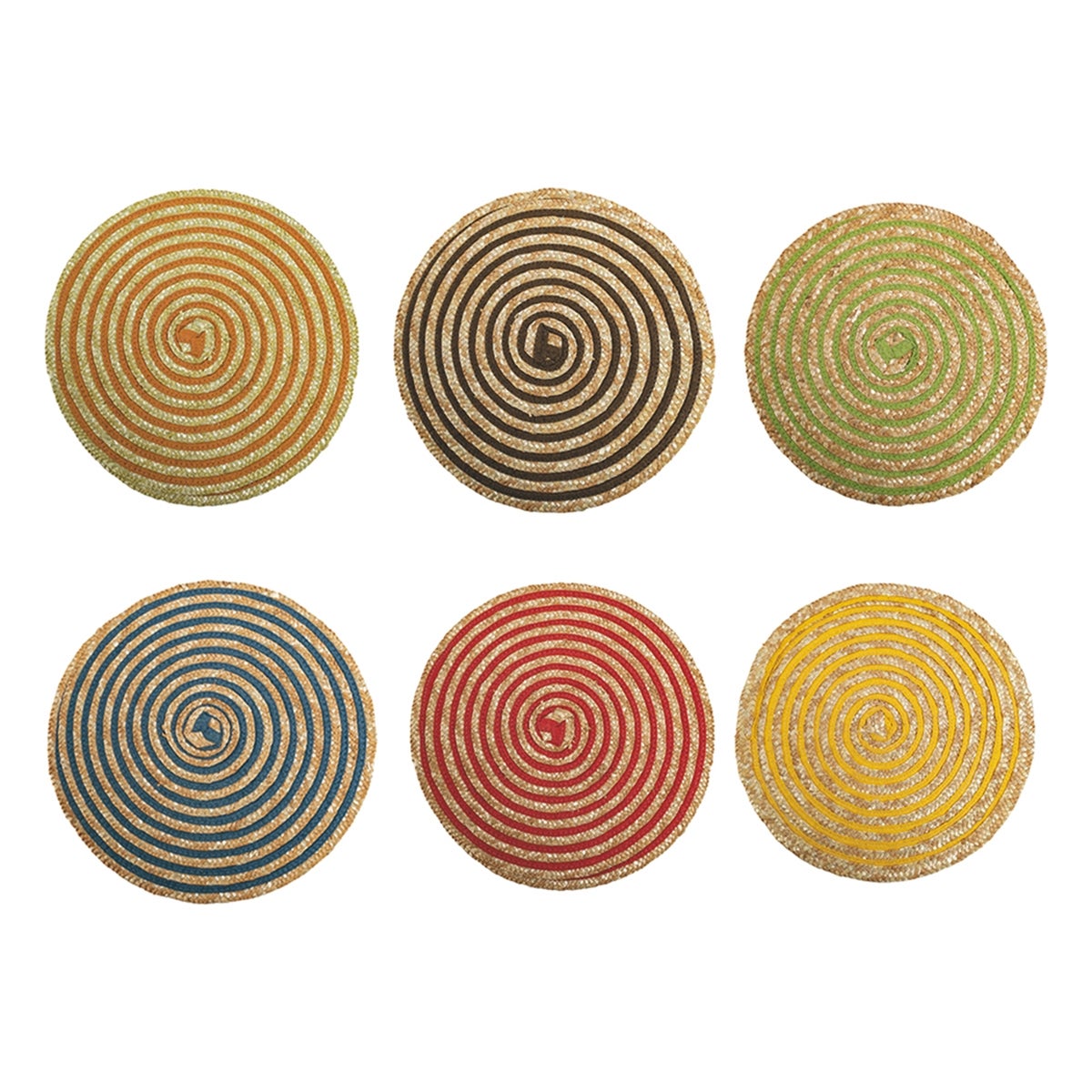 Lot De 4 Sets De Table Ronds En Paille De Papier Tissé - Diamètre 38 Cm Avec Pompons Verts | Déco écolo Et Pratique