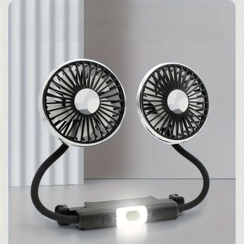 Dwugłowicowy wentylator samochodowy z regulowanym kątem nachylenia, duża siła wiatru, łatwy montaż - zasilanie USB, do wszystkich siedzeń